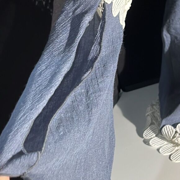 Union of Angels Blue Boho Dress / Long Top with White Trim Size Small - Picture 8 of 13